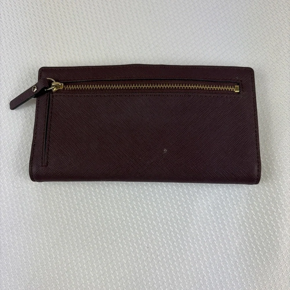 Kate Spade Mikas Pond Stacy Leather Long Wallet Deep Plum Burgundy Red